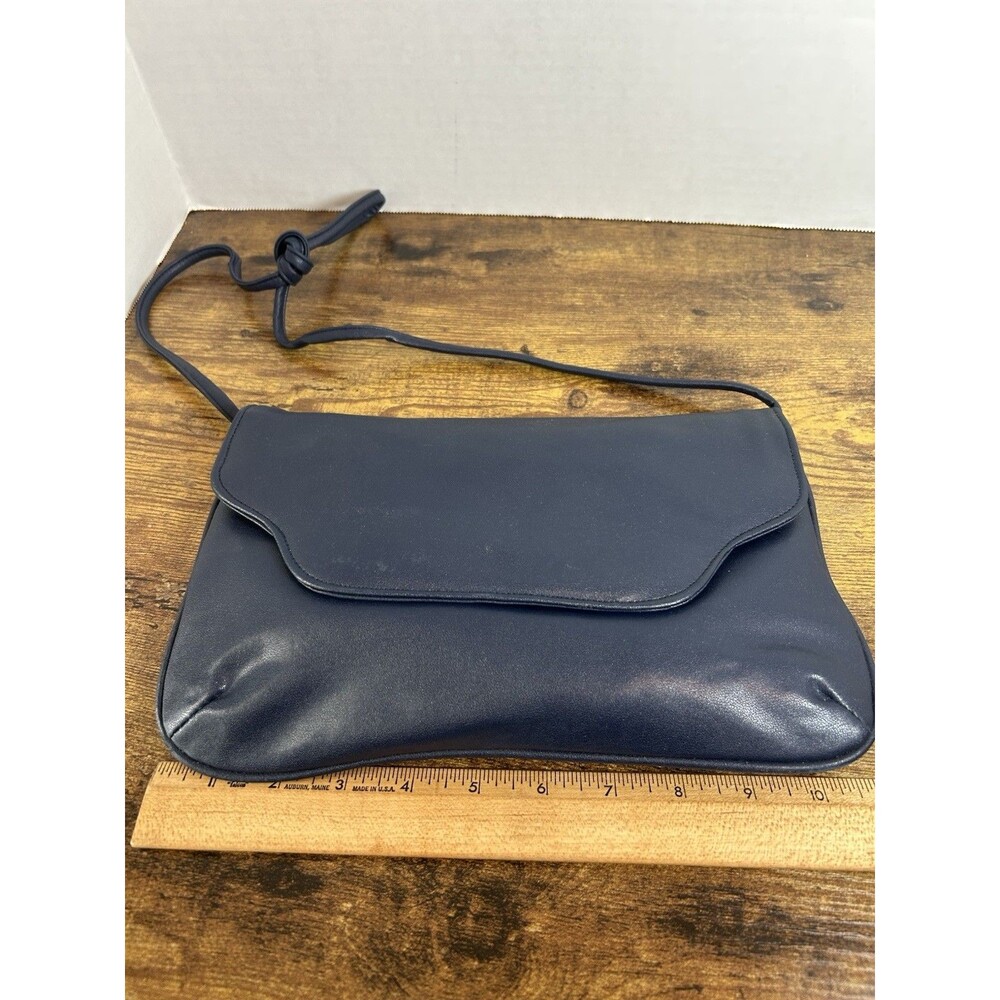 Vintage Navy Blue Shoulder Bag Clutch Purse Korea Snap Closure Retro Handbag Mod - Picture 9 of 14
